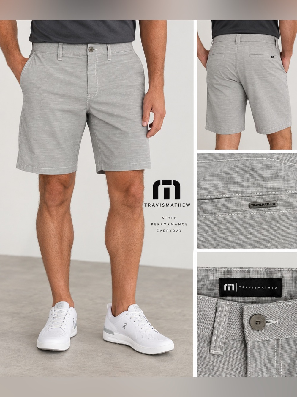 TravisMathew Men’s Light Gray Golf Chino Shorts Size 36